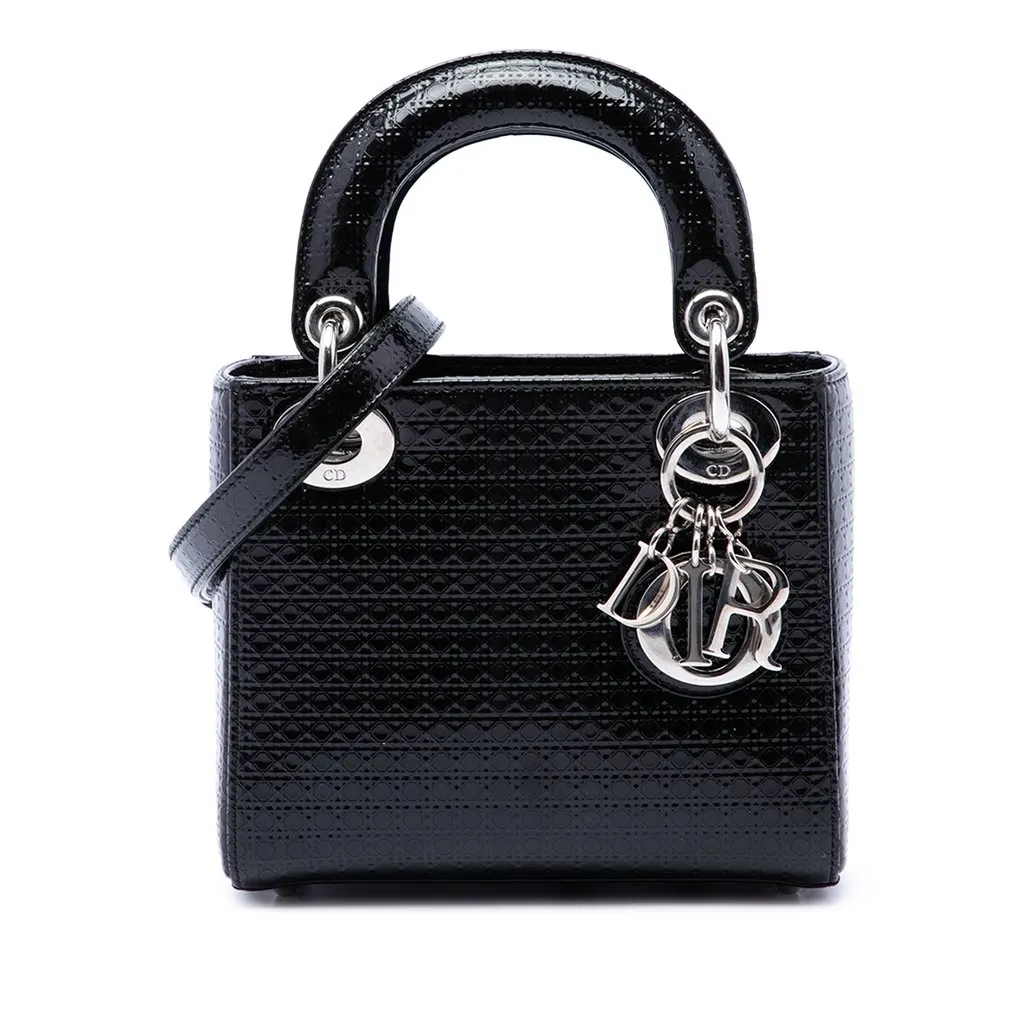 Dior Mini Metallic Patent Microcannage Lady Dior Black Leather Very good - Front View