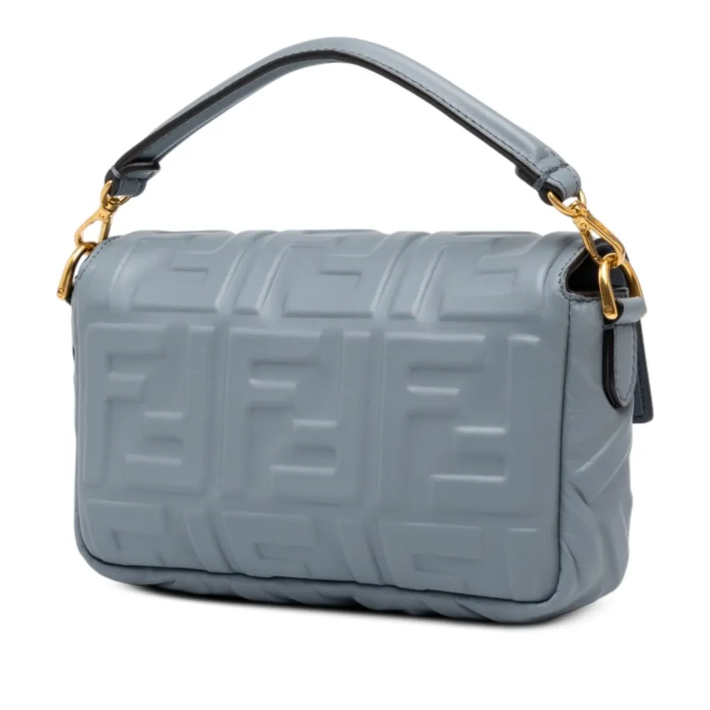 Fendi Mini Zucca Embossed Leather Baguette Satchel Grey Leather Good - Back View