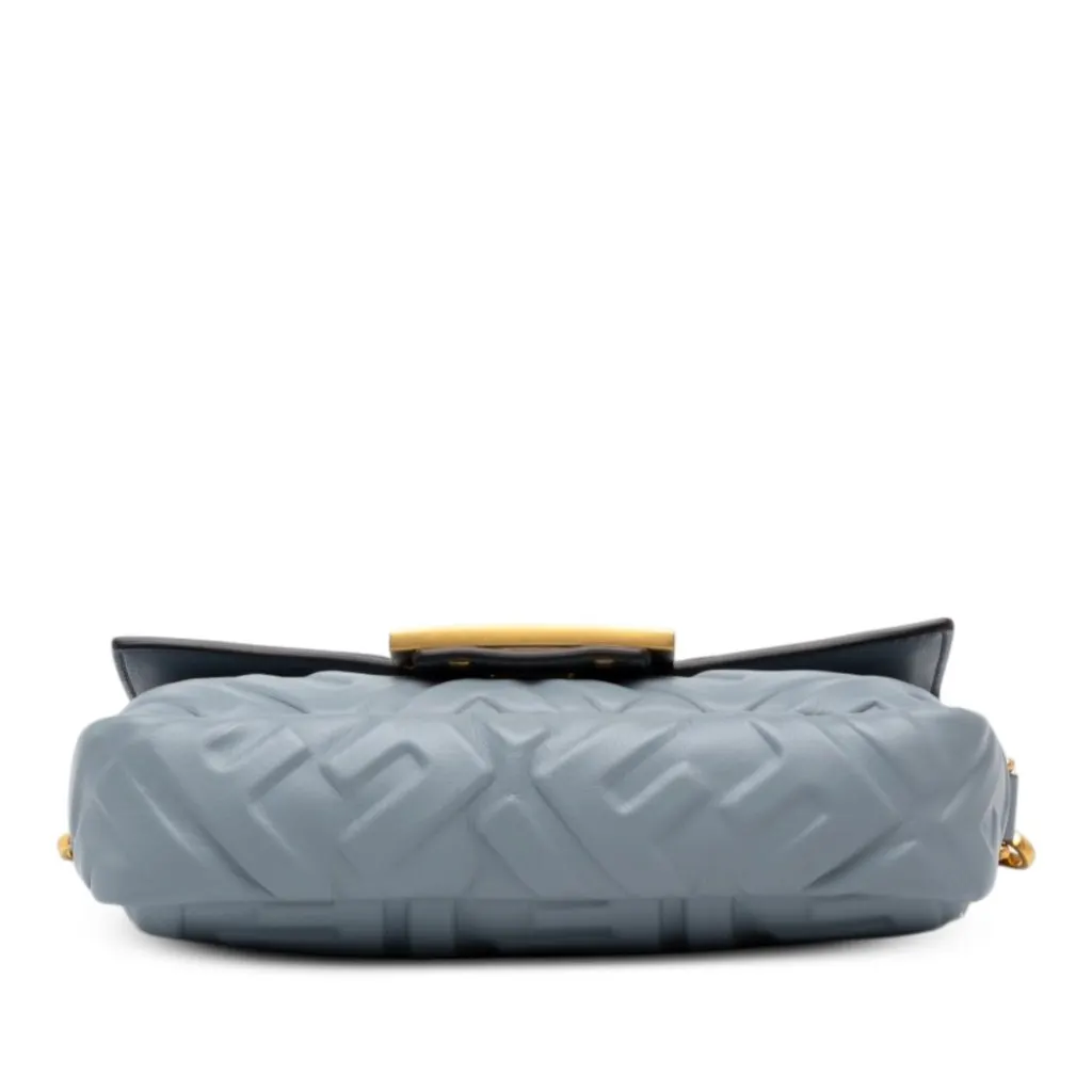 Fendi Mini Zucca Embossed Leather Baguette Satchel Grey Leather Good - Inside View