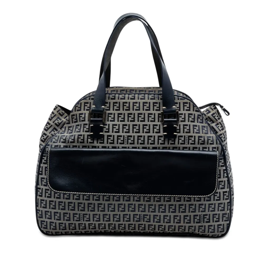 Fendi Zucchino Canvas Handbag Black Very good - Front View