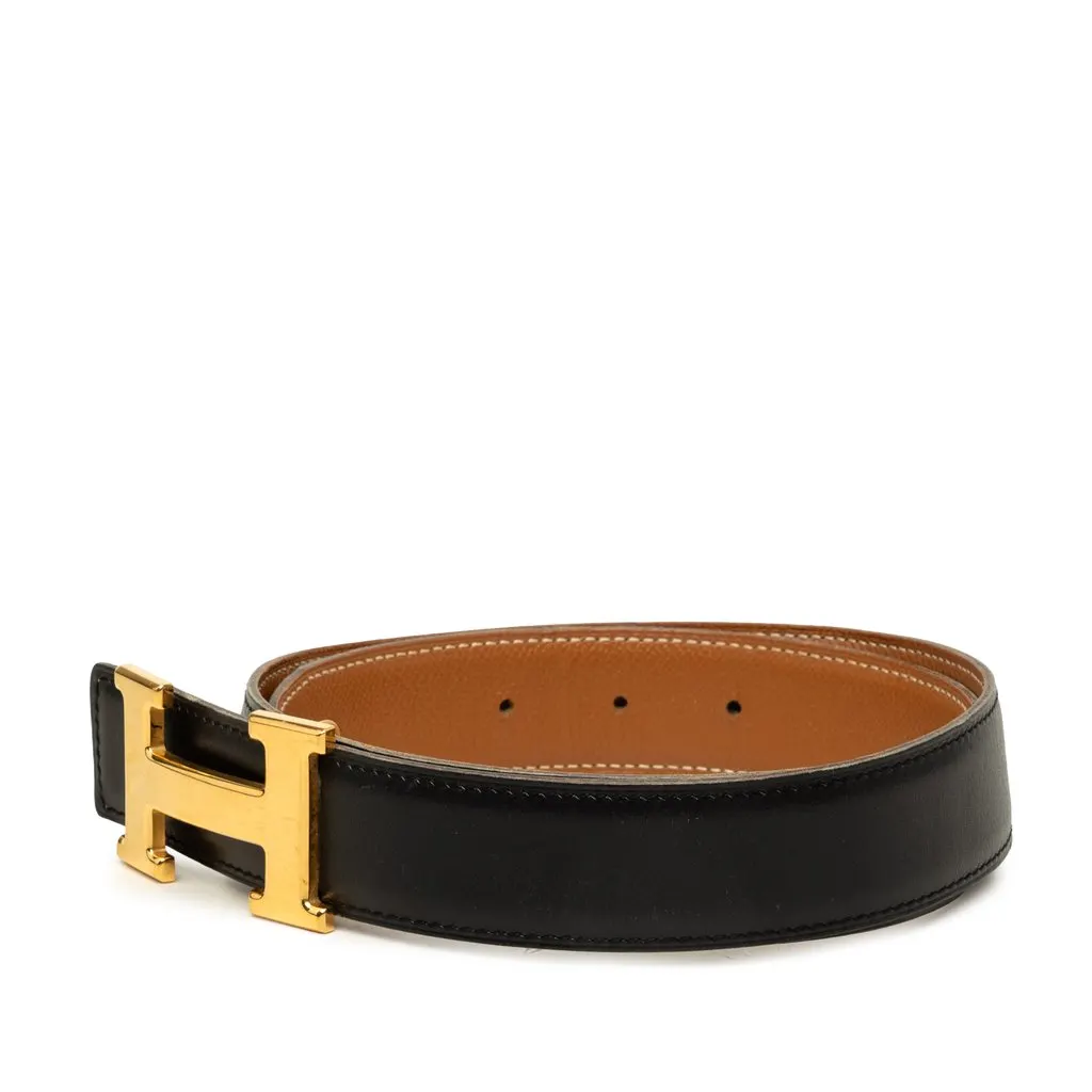 Hermès Box Calf and Courchevel Constance H Reversible Belt Black Leather Very good - Back View