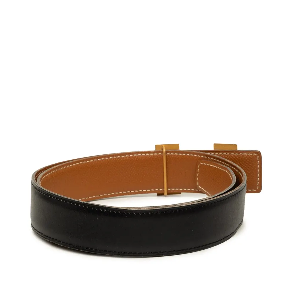 Hermès Box Calf and Courchevel Constance H Reversible Belt Black Leather Very good - Inside View