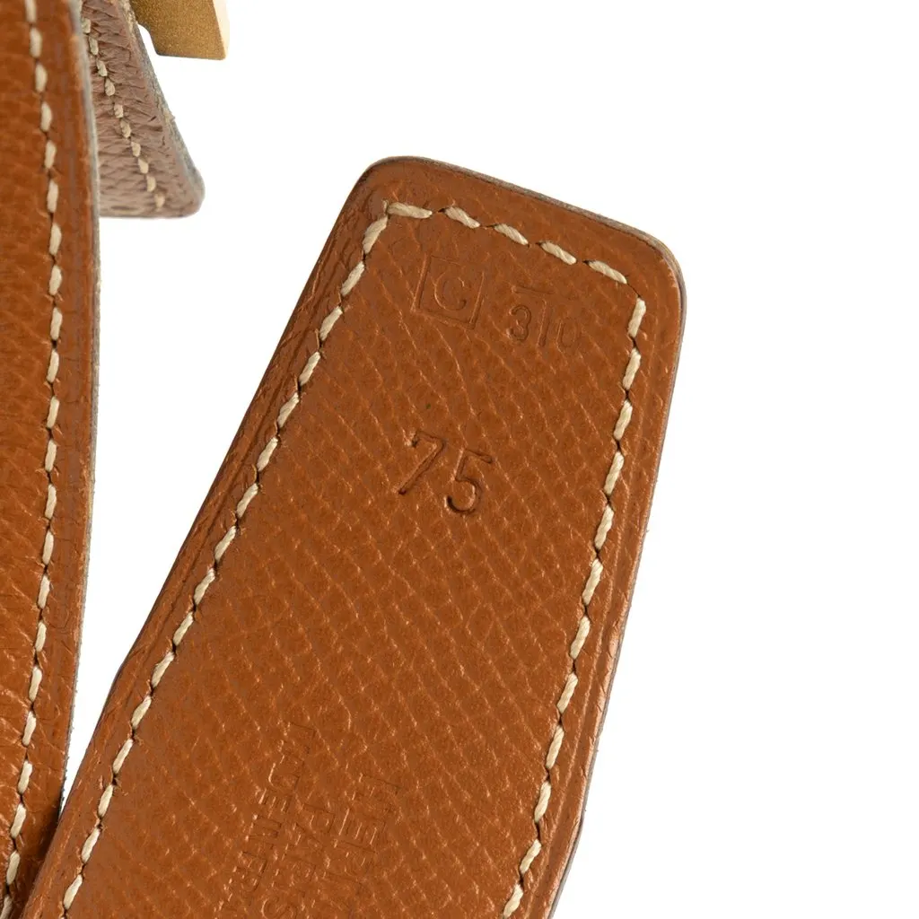 Hermès Box Calf and Courchevel Constance H Reversible Belt Black Leather Very good - Box View