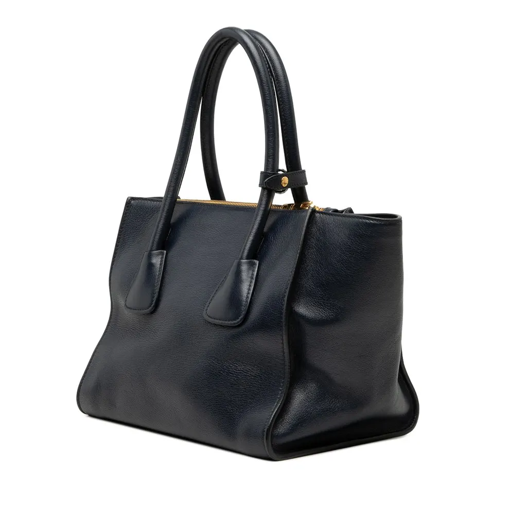 Prada Glace Calf Twin Pocket Double Handle Satchel Blue Leather Very good - Back View