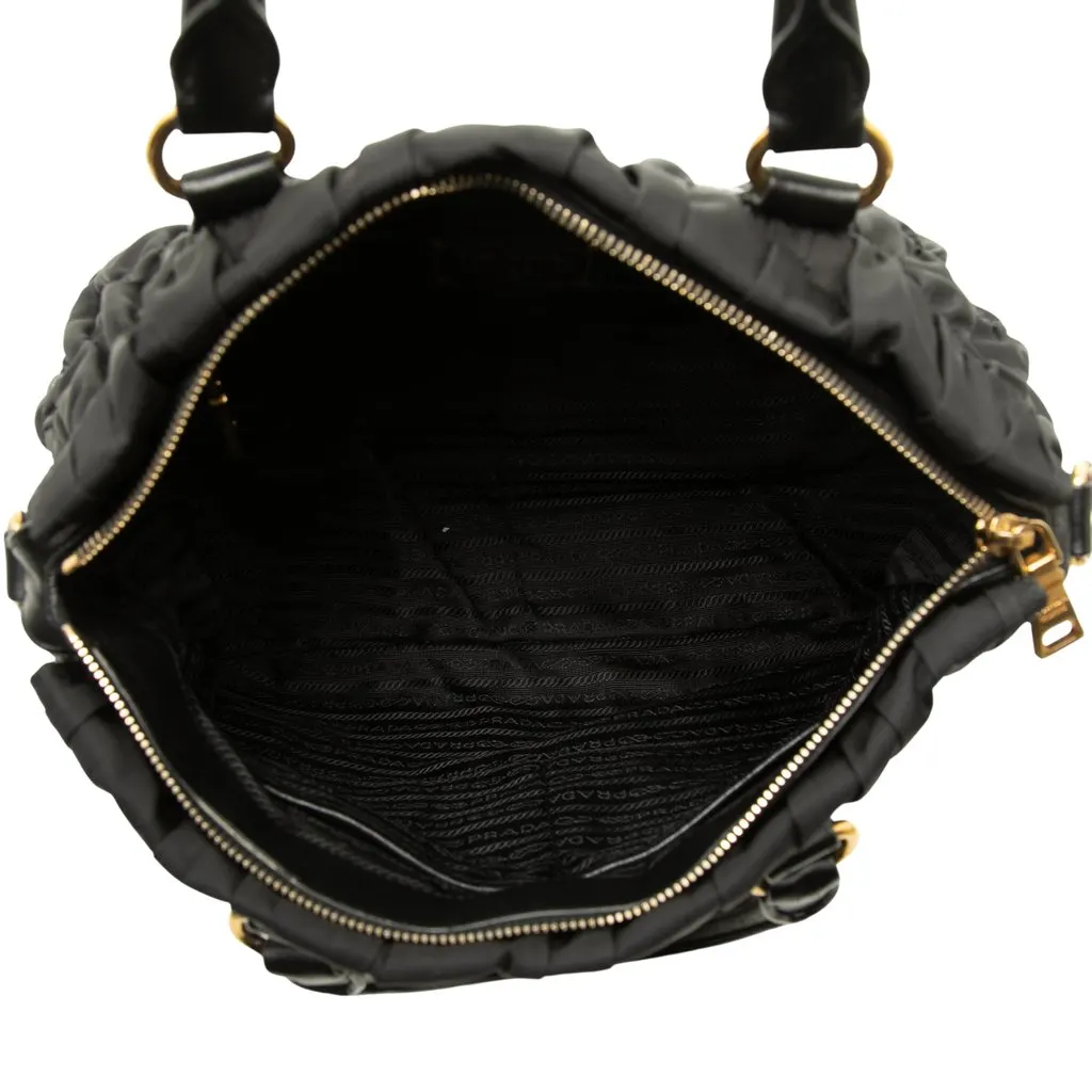 Prada Tessuto Gaufre Satchel Black Polyamide Good - Model View