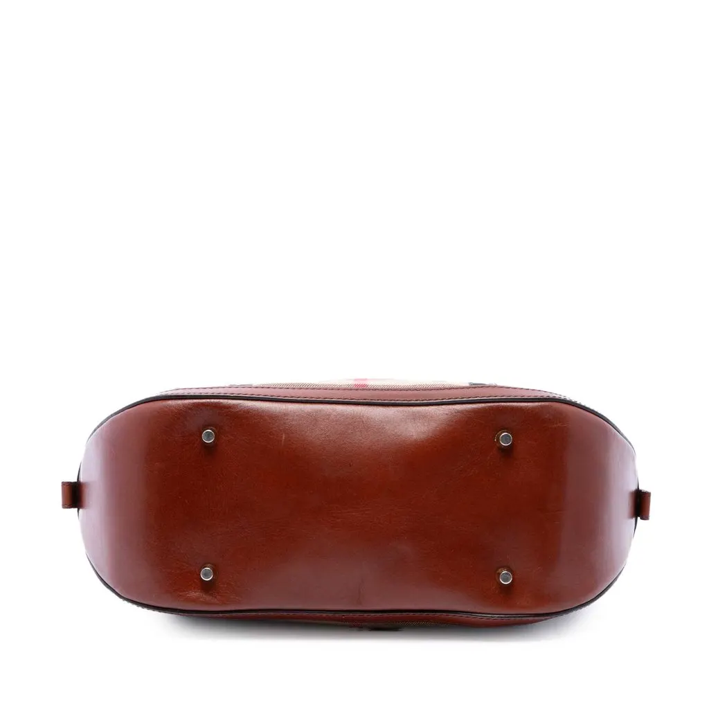 Burberry Small Leather Trimmed House Check Canvas Bridle Orchard Satchel Brown Canvas Good - Inside View