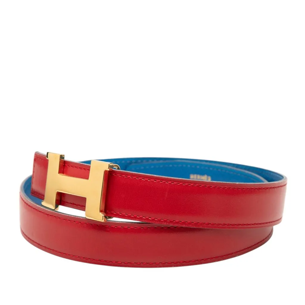 Hermès Box Calf and Courchevel Constance H Reversible Belt Red Leather Very good - Back View