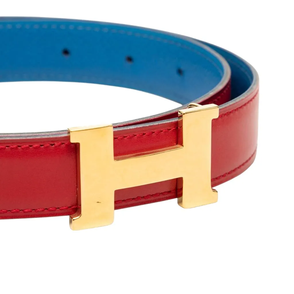 Hermès Box Calf and Courchevel Constance H Reversible Belt Red Leather Very good - Model View