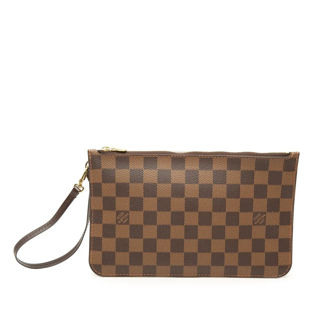Louis Vuitton Damier Ebene Neverfull Pochette Brown Canvas Good - Front View