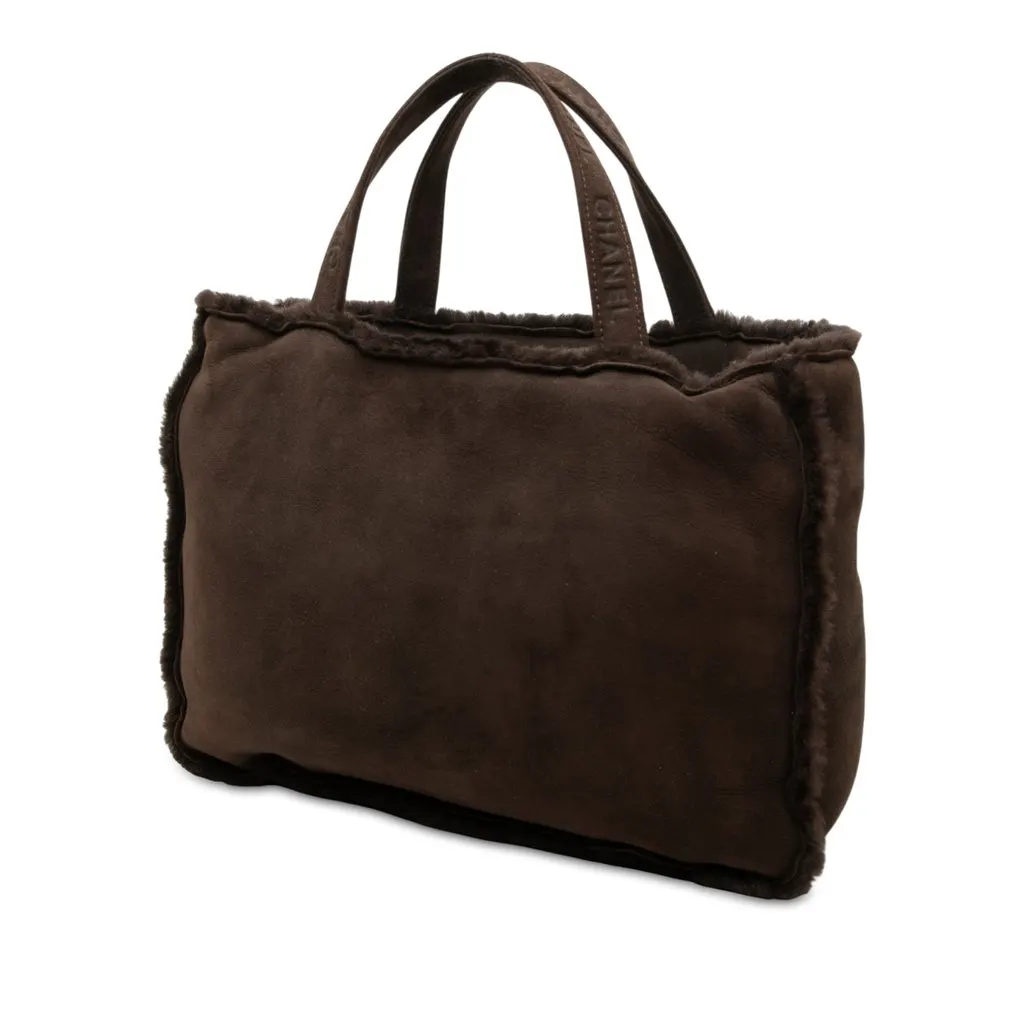 Chanel Suede and Shearling Tote Brown Leather Very good - Back View