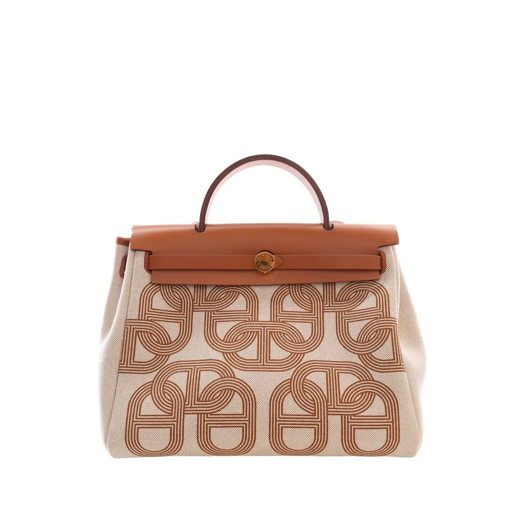 Hermès Toile H and Vache Hunter Brides de Gala Herbag Zip 31 Beige Very good - Front View