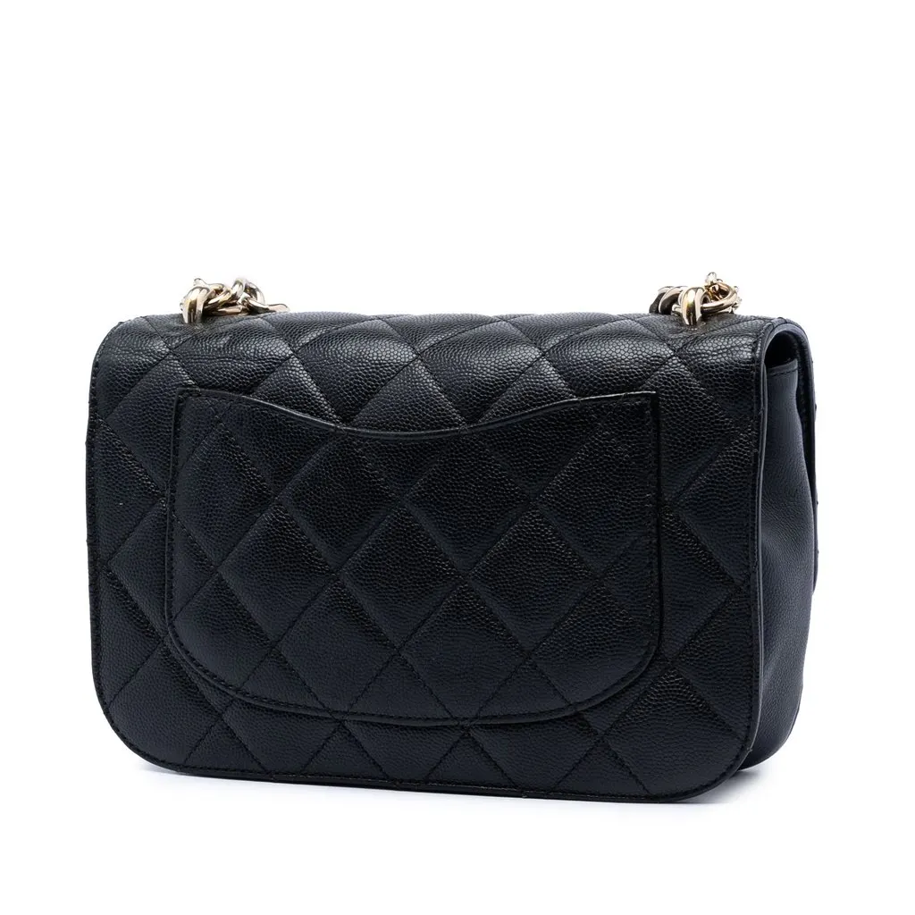 Chanel Small CC Quilted Caviar Studded Single Flap Black Leather Very good - Back View