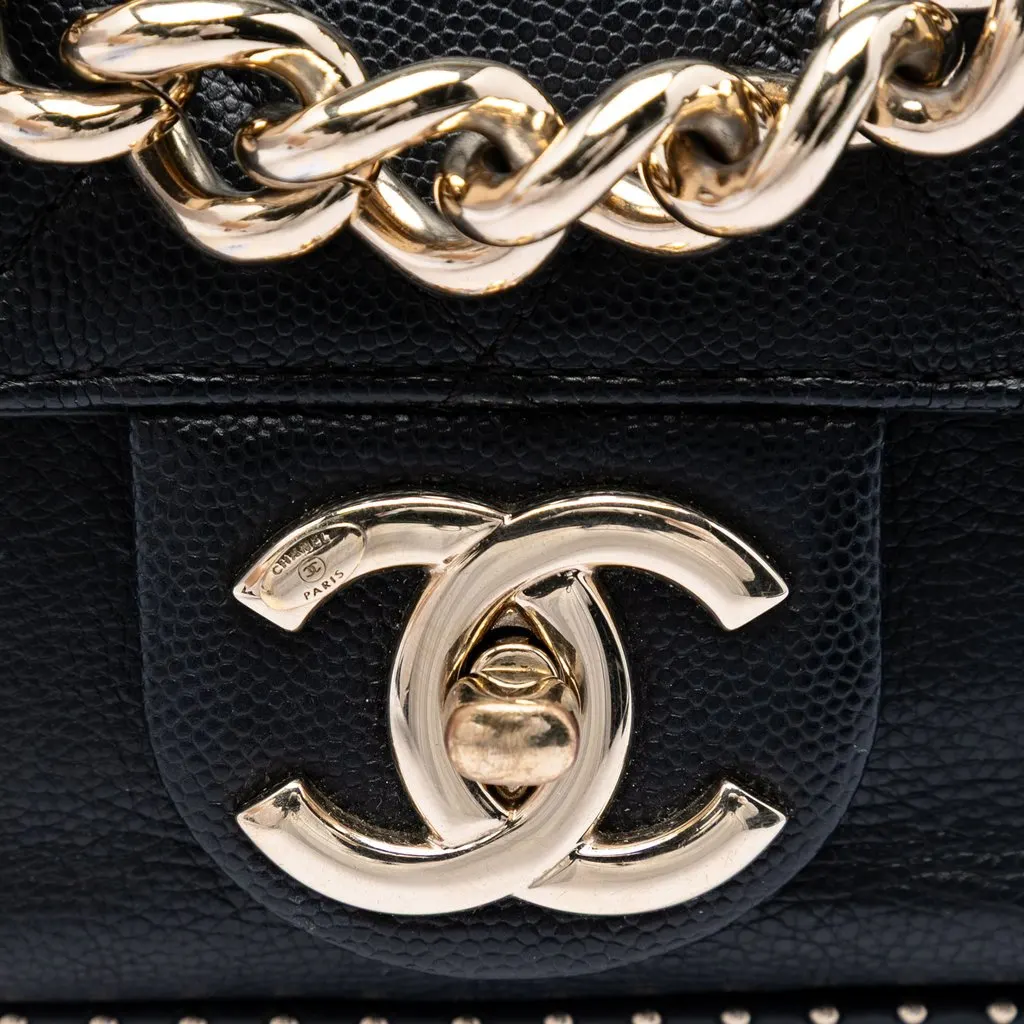 Chanel Small CC Quilted Caviar Studded Single Flap Black Leather Very good - Box View