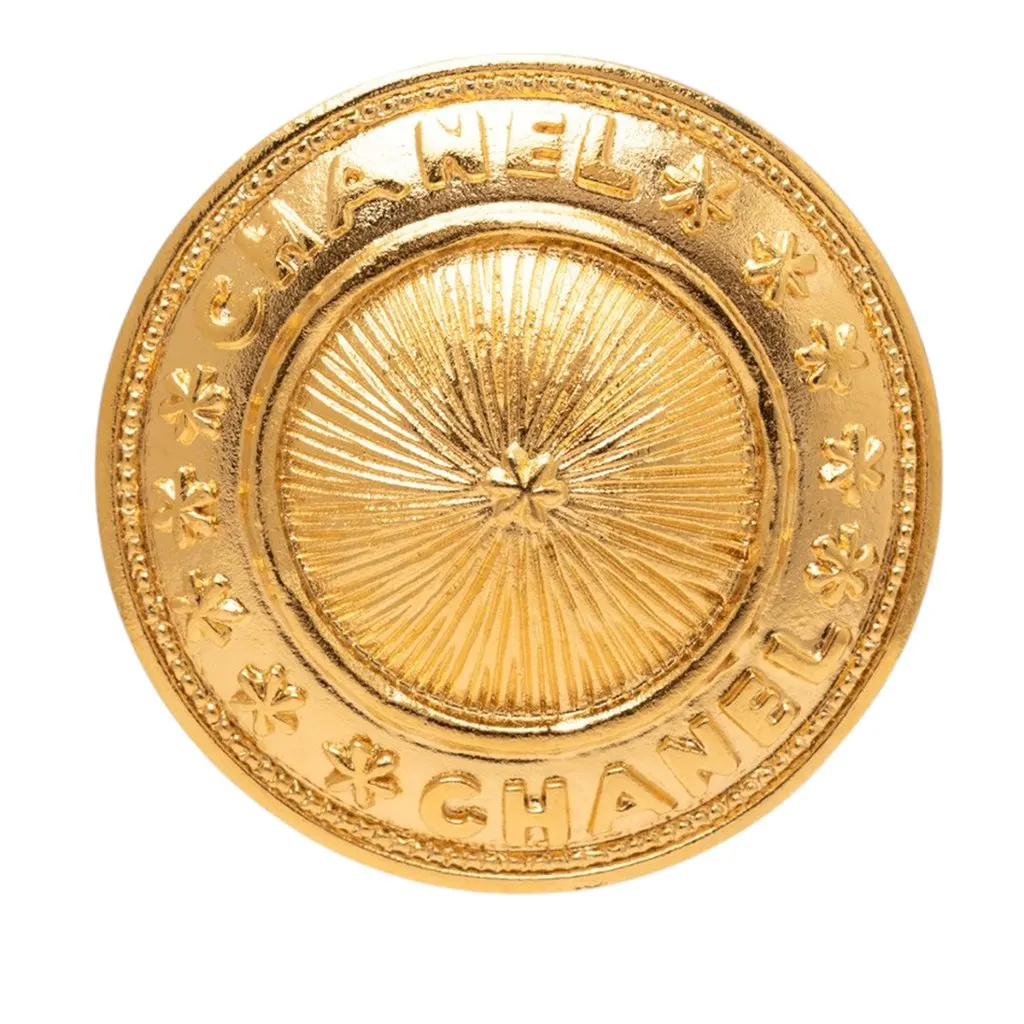 Chanel CC Gold Plated Sunburst Medallion Brooch Gold Metal Very good - Front View