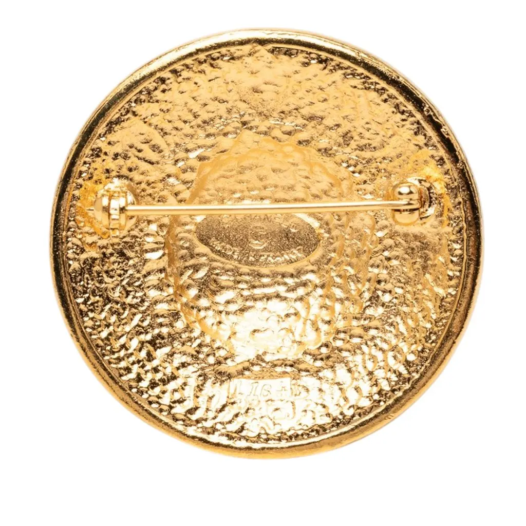Chanel CC Gold Plated Sunburst Medallion Brooch Gold Metal Very good - Back View