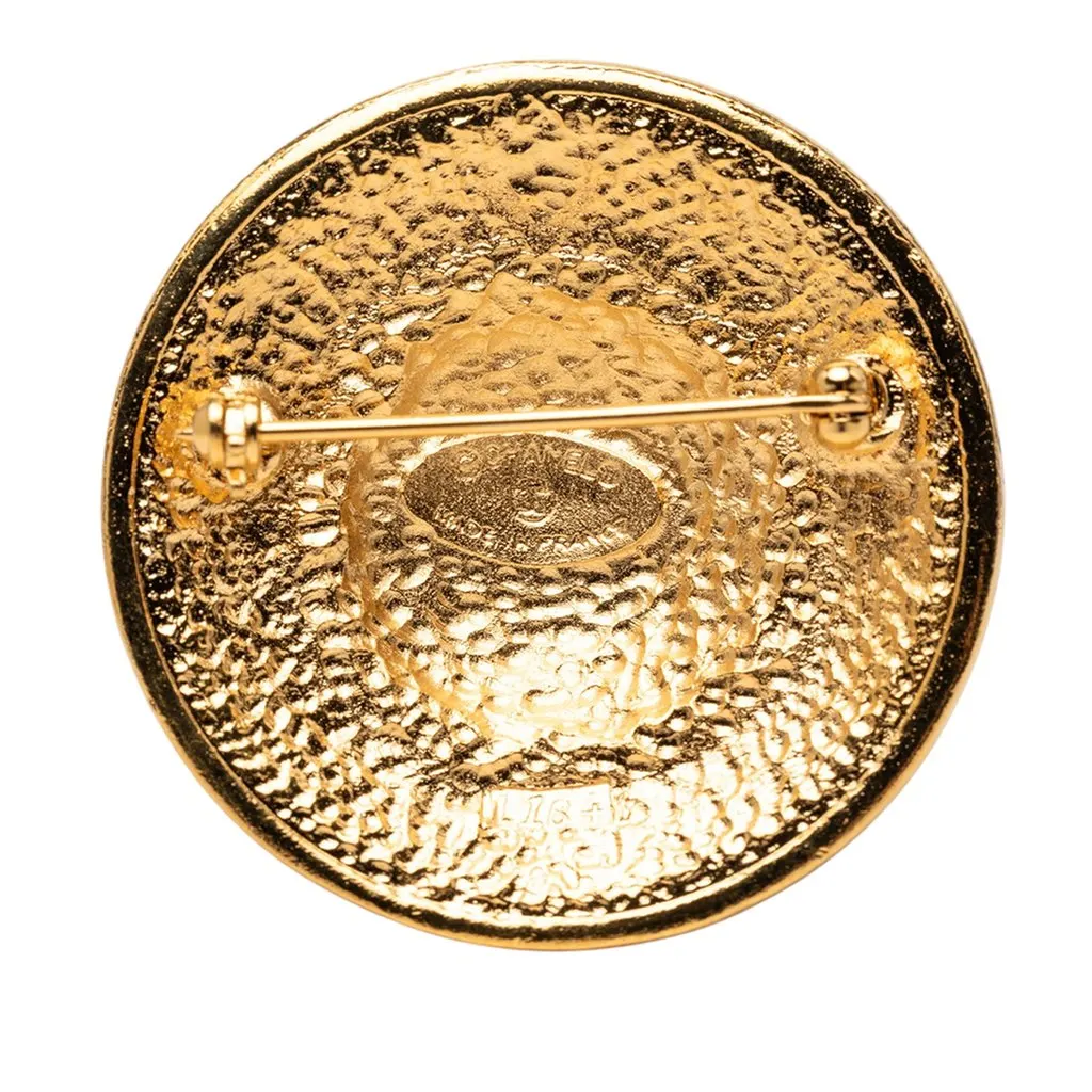 Chanel CC Gold Plated Sunburst Medallion Brooch Gold Metal Very good - Inside View