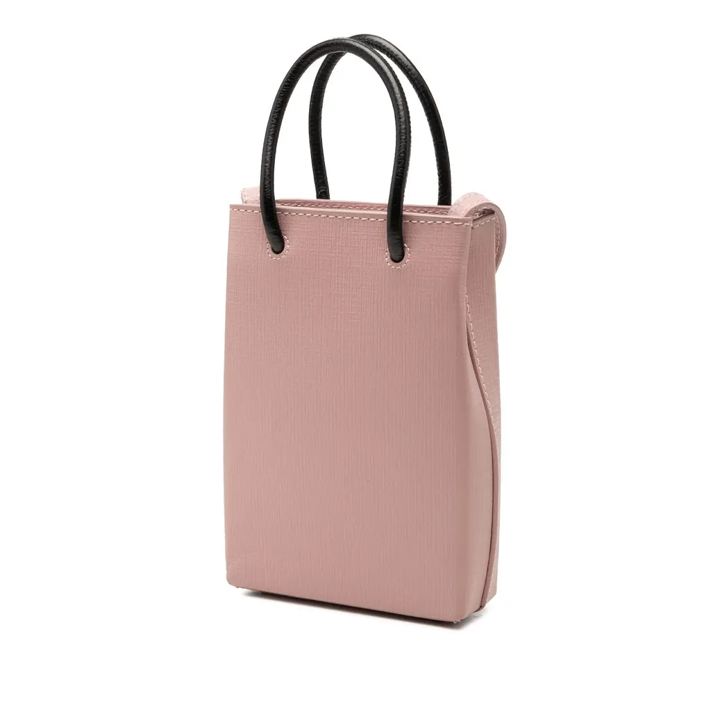 Balenciaga Mini Calfskin Logo Shopping Phone Holder Pink Leather Very good - Back View