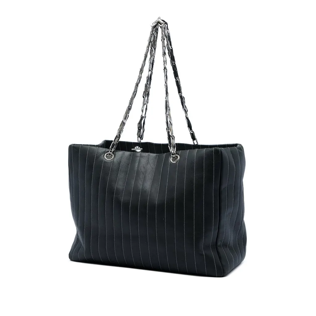 Chanel Large Lambskin Vertical Quilted Mademoiselle Tote Black Leather Very good - Back View