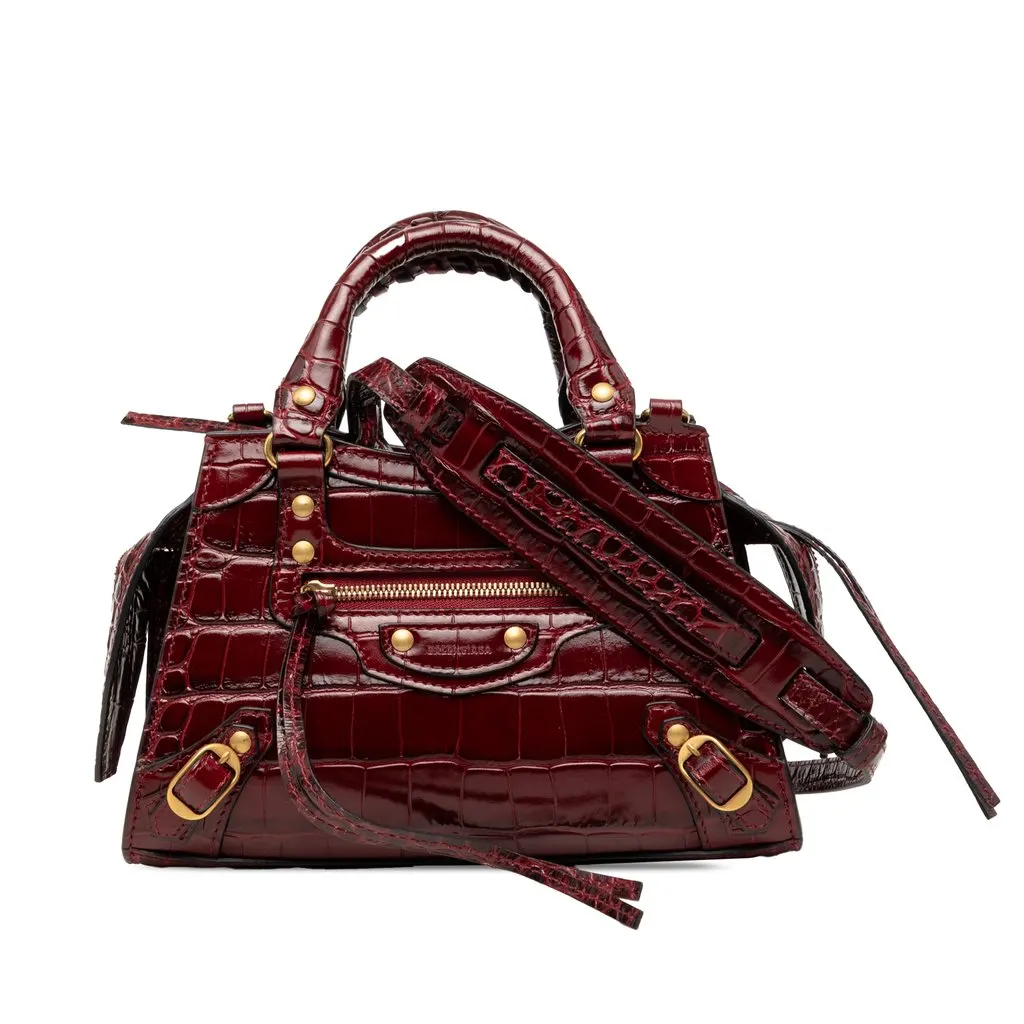 Balenciaga Mini Croc Embossed Calfskin Motocross Neo Classic City Satchel Red Leather Very good - Front View