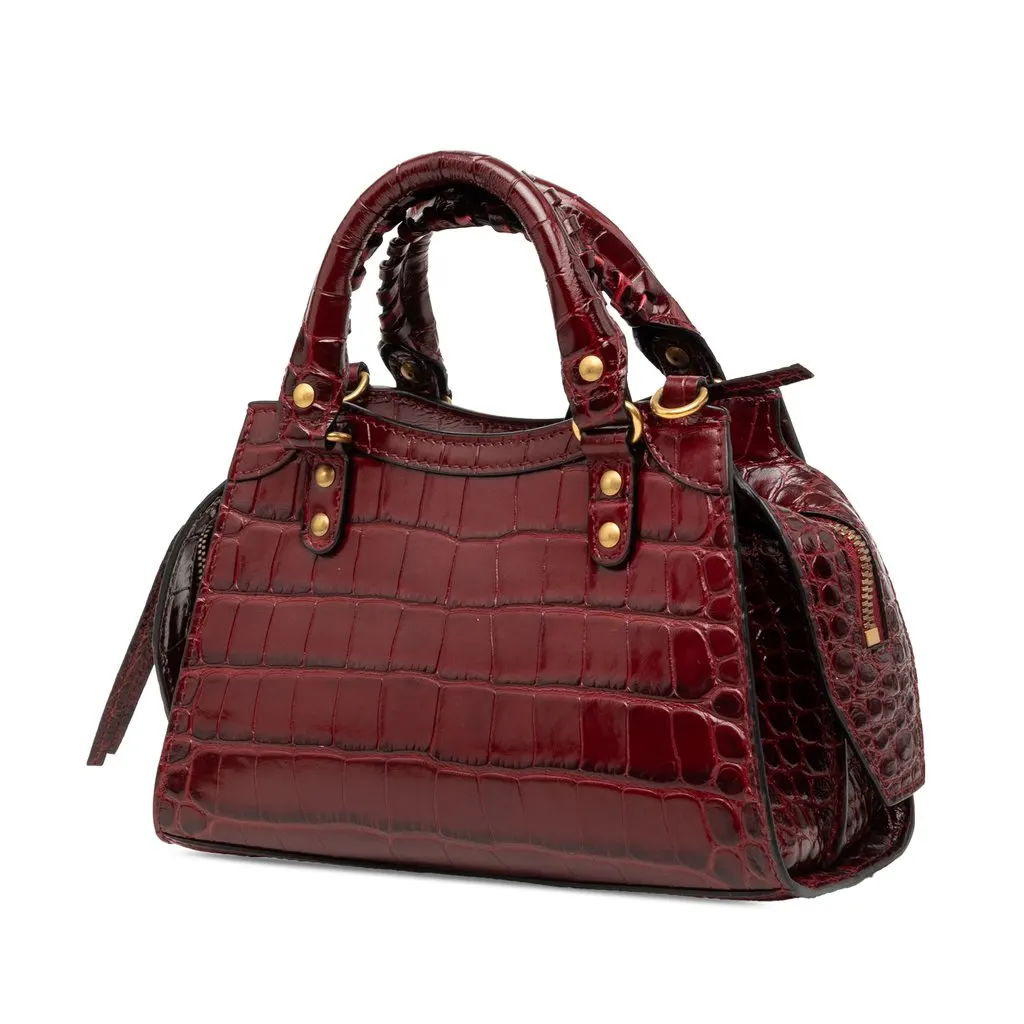 Balenciaga Mini Croc Embossed Calfskin Motocross Neo Classic City Satchel Red Leather Very good - Back View