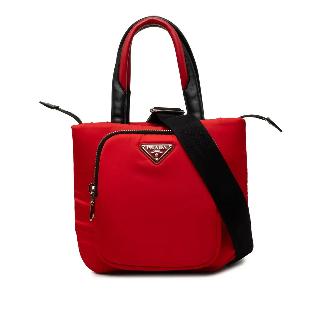 Prada Small Tessuto Pocket Cargo Tote Red Polyamide Very good - Front View