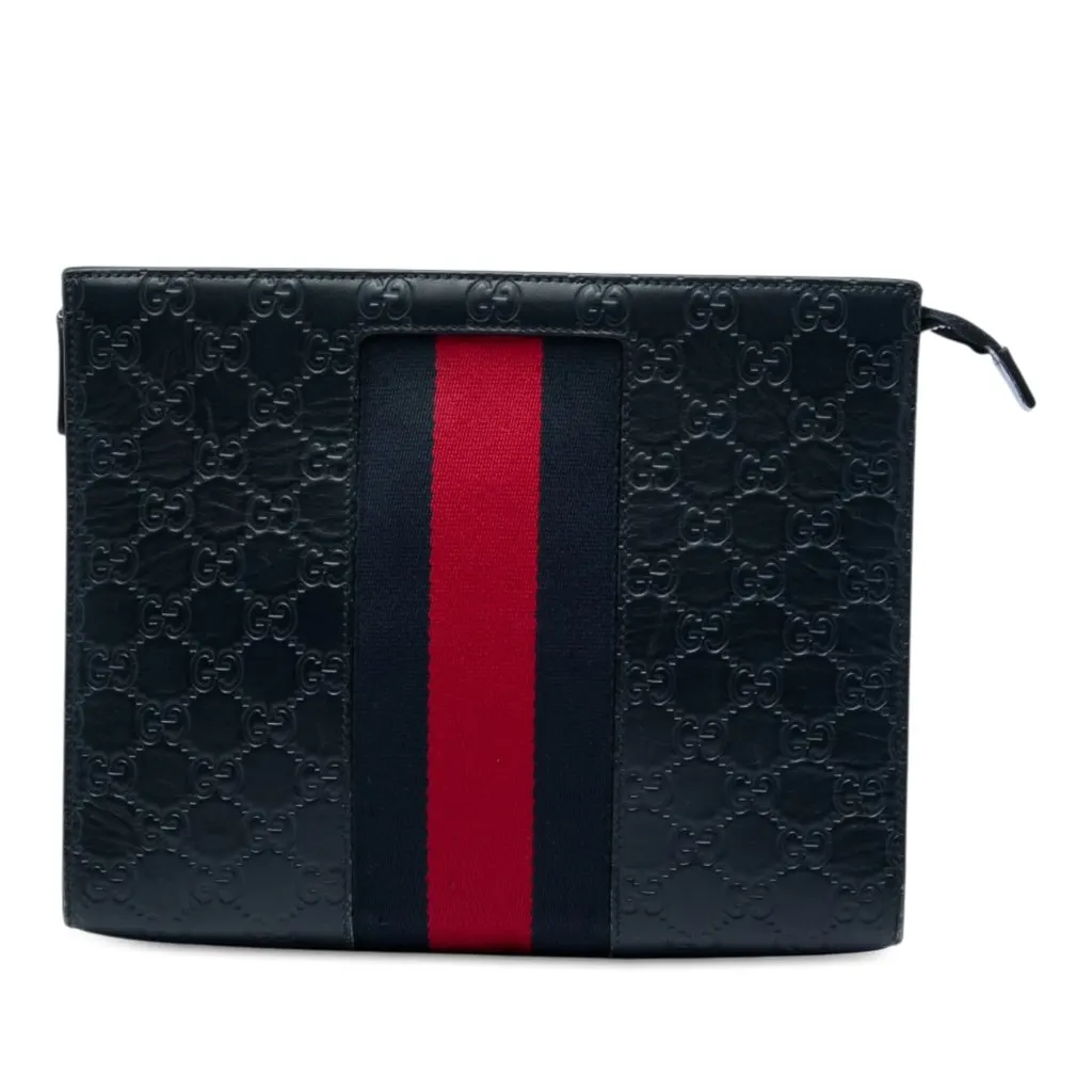 Gucci Guccissima Web Clutch Blue Leather Very good - Front View