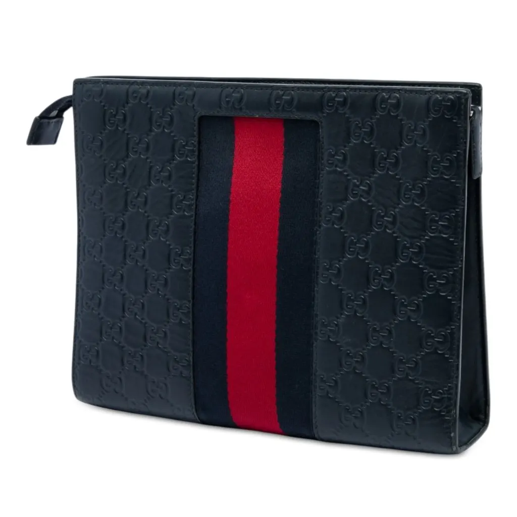 Gucci Guccissima Web Clutch Blue Leather Very good - Back View