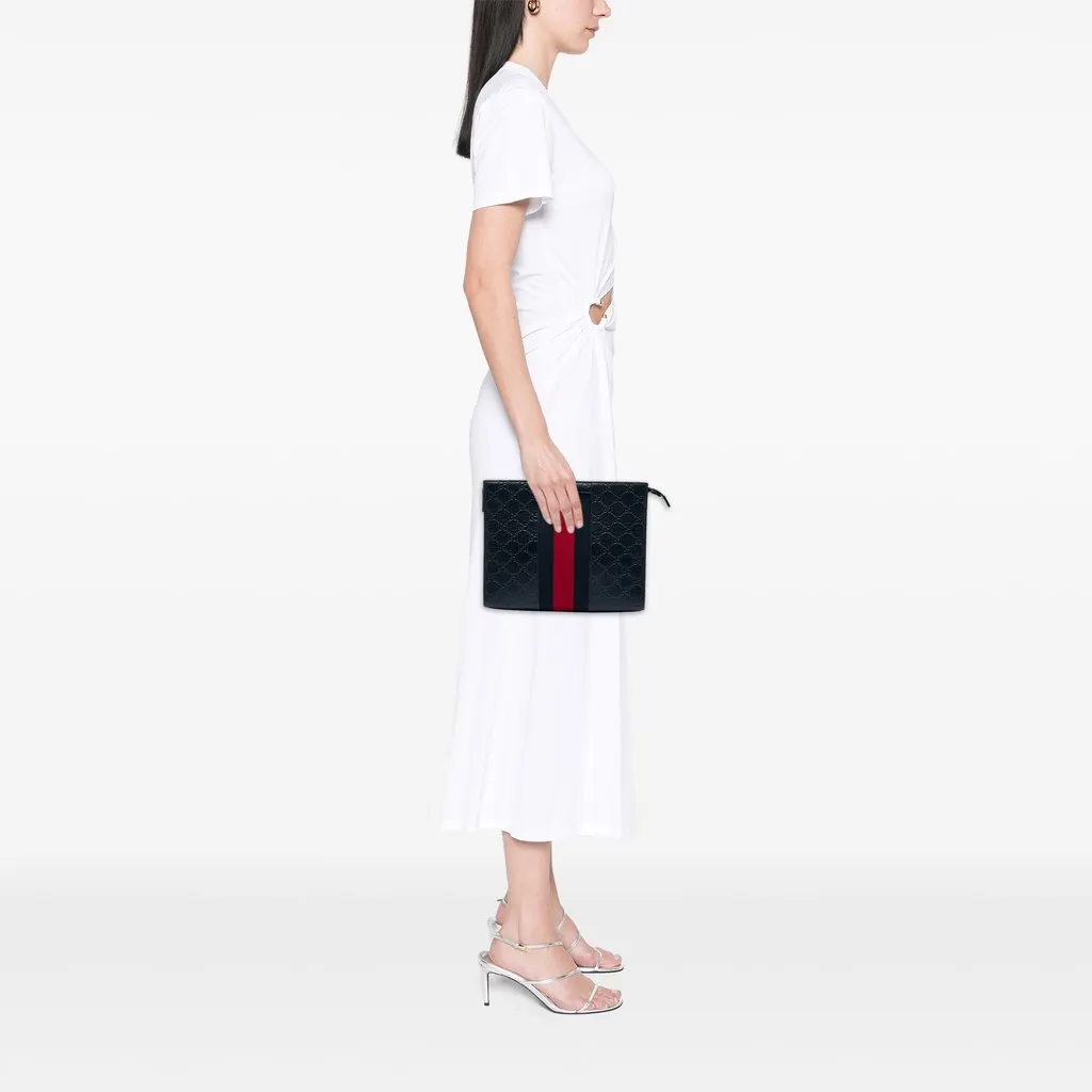 Gucci Guccissima Web Clutch Blue Leather Very good - Box View