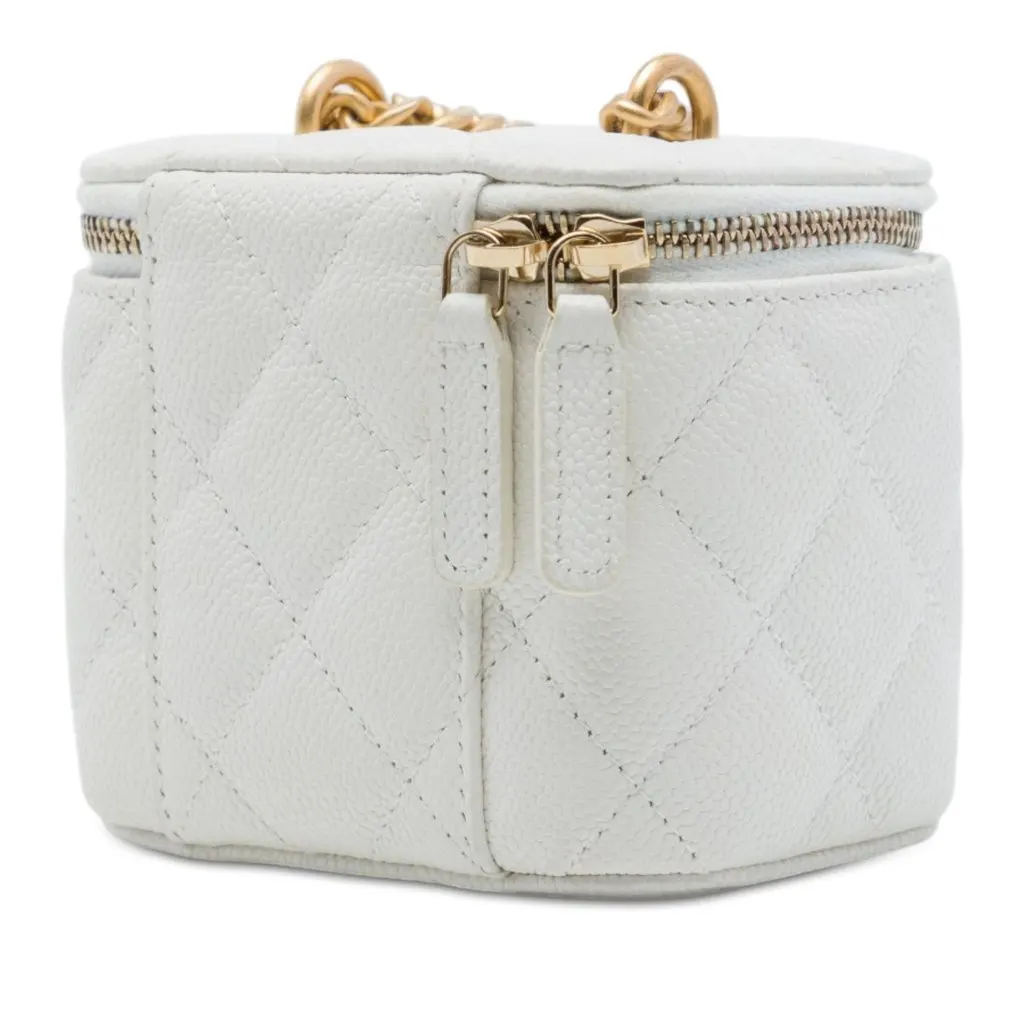 Chanel Mini Quilted Caviar CC Sweetheart Vanity Case with Chain White Leather Very good - Back View