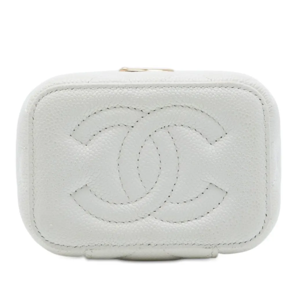 Chanel Mini Quilted Caviar CC Sweetheart Vanity Case with Chain White Leather Very good - Inside View