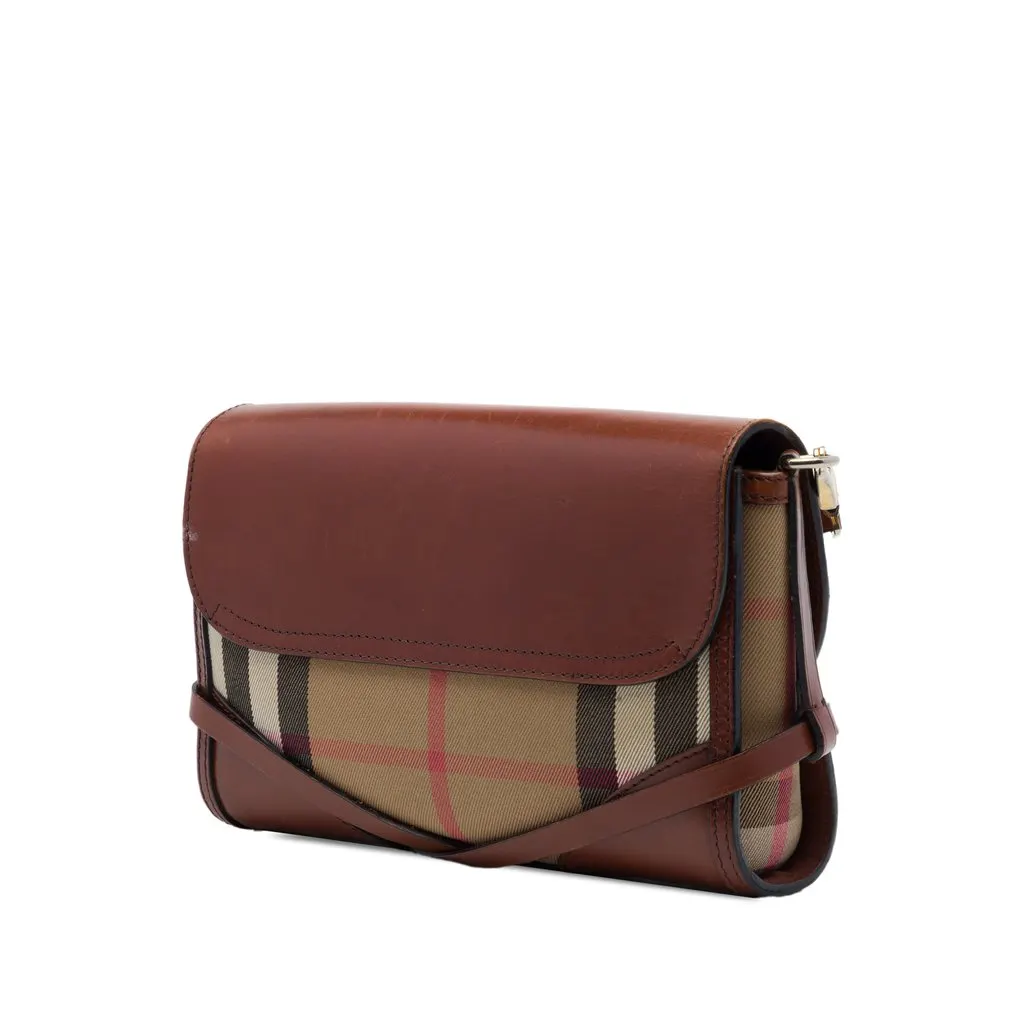 Burberry Leather and House Check Canvas Bridle Abbott Crossbody Brown Leather Good - Back View