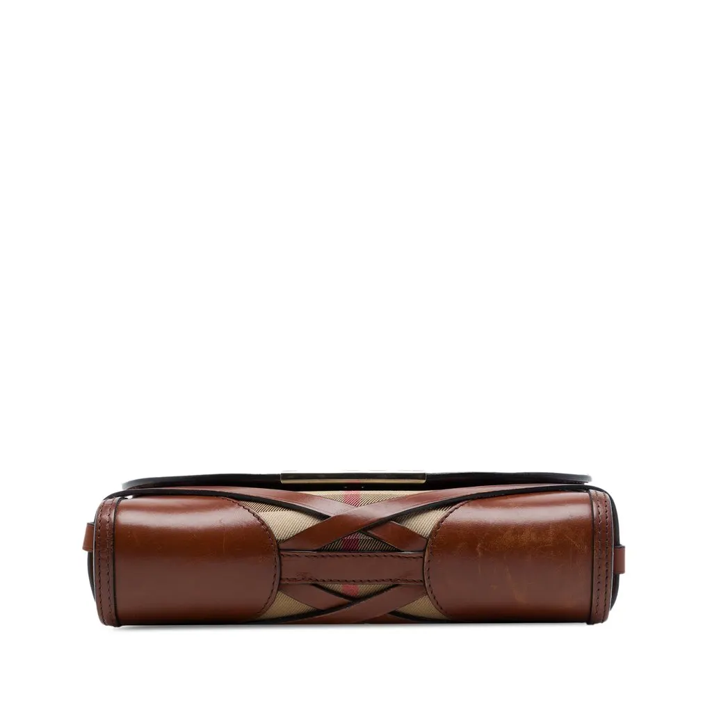 Burberry Leather and House Check Canvas Bridle Abbott Crossbody Brown Leather Good - Inside View