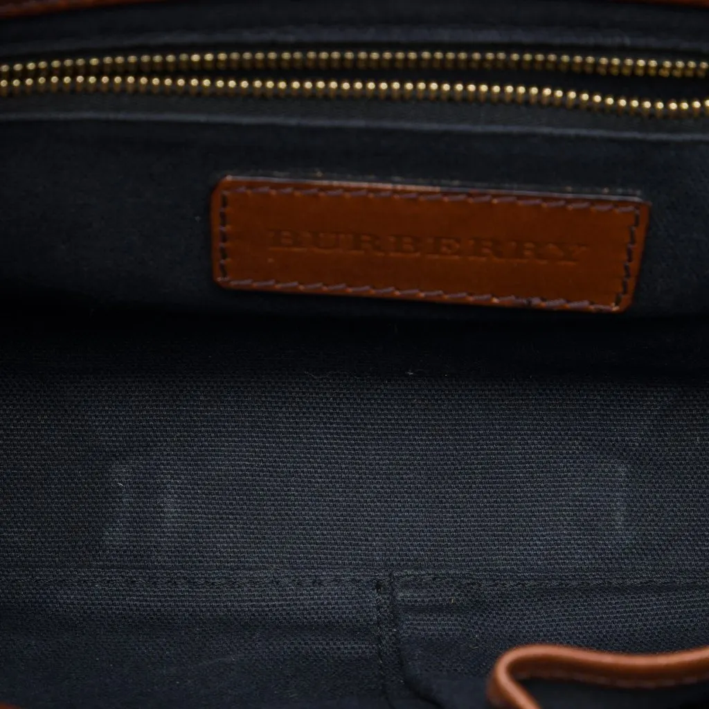 Burberry Leather and House Check Canvas Bridle Abbott Crossbody Brown Leather Good - Model View