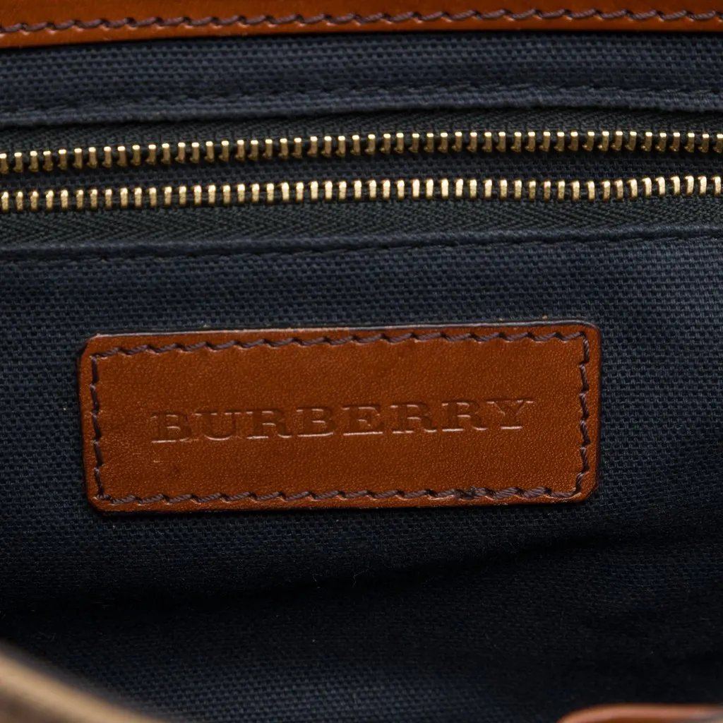 Burberry Leather and House Check Canvas Bridle Abbott Crossbody Brown Leather Good - Box View