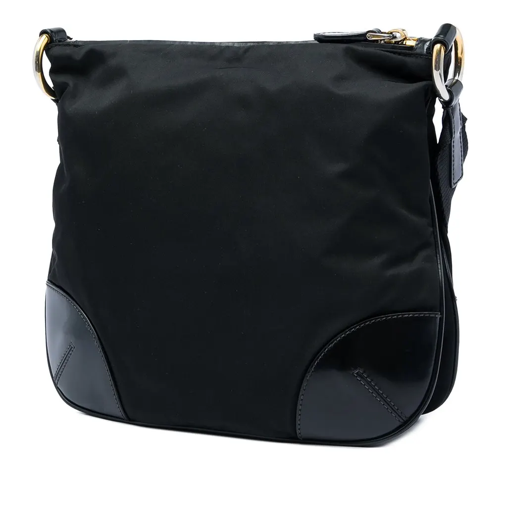 Prada Leather Trimmed Tessuto Zip Top Crossbody Black Good - Back View
