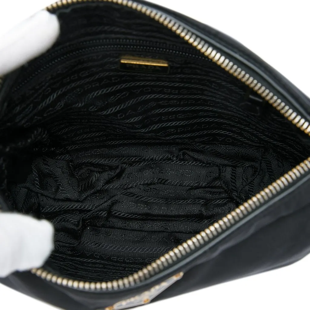 Prada Leather Trimmed Tessuto Zip Top Crossbody Black Good - Model View