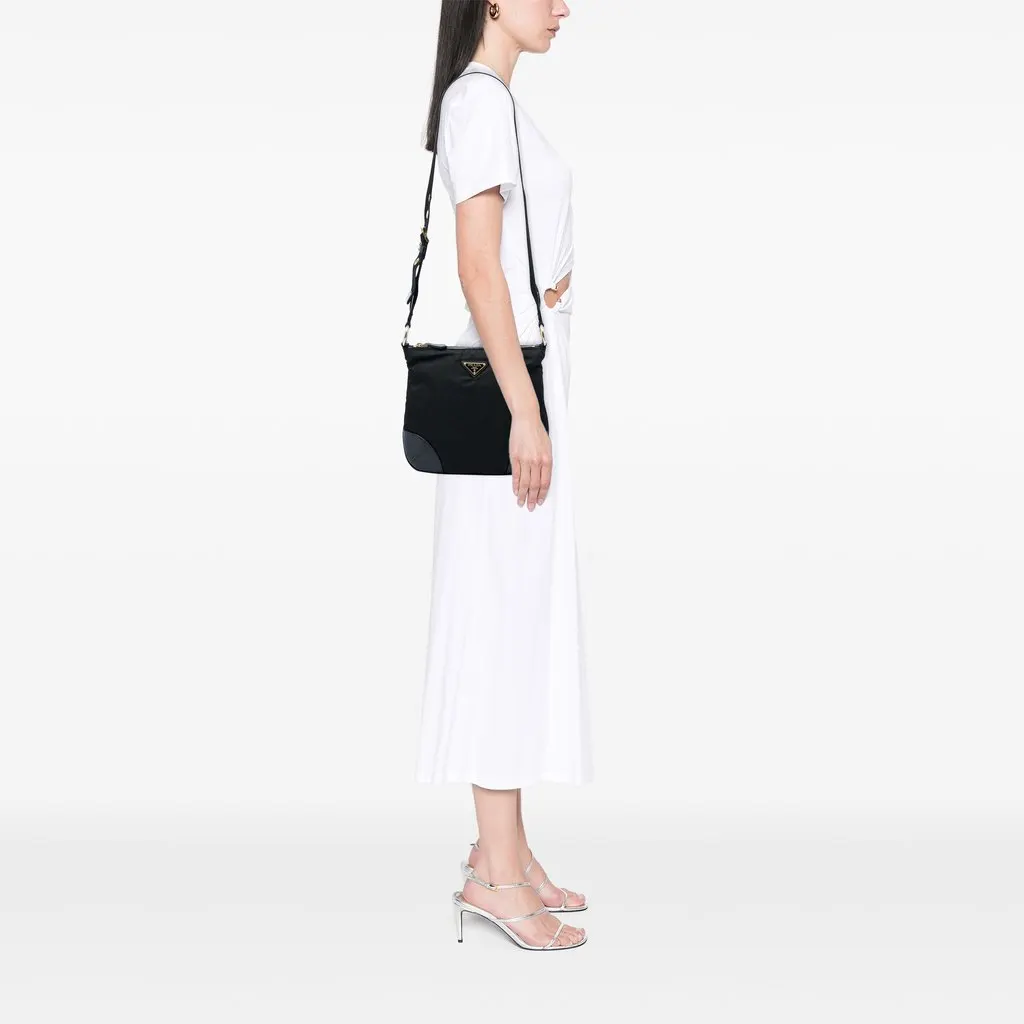 Prada Leather Trimmed Tessuto Zip Top Crossbody Black Good - Box View