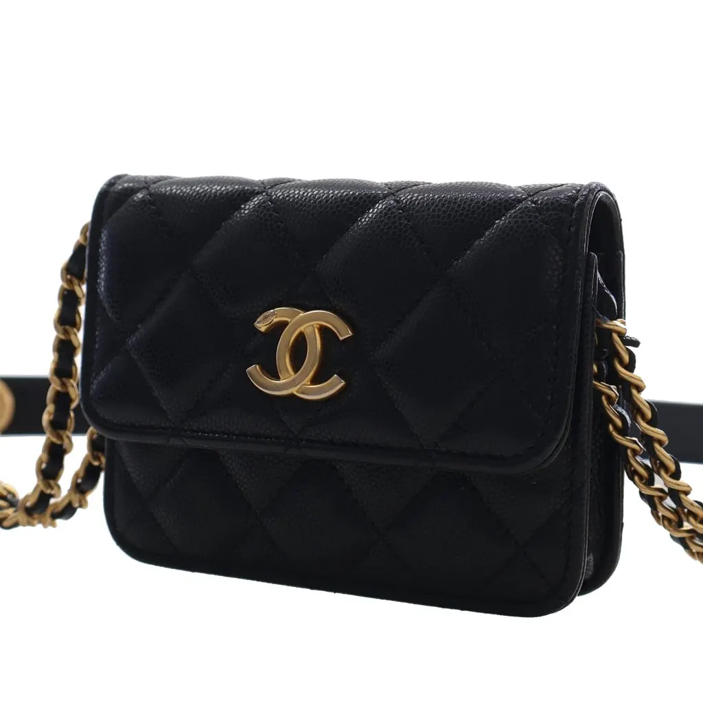 Chanel Quilted Caviar Twist Your Buttons Coin Purse With Chain Black Leather Very good - Inside View