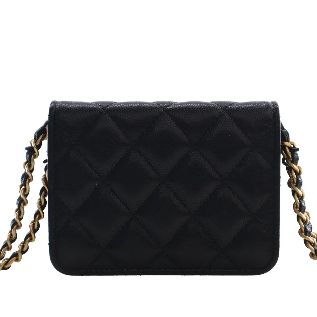 Chanel Quilted Caviar Twist Your Buttons Coin Purse With Chain Black Leather Very good - Model View