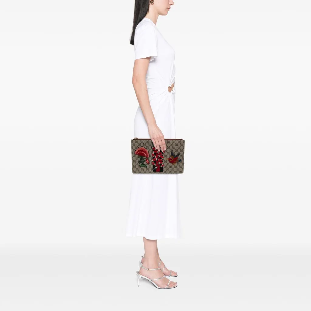 Gucci GG Supreme Embroidered Kingsnake Clutch Beige Canvas Very good - Box View