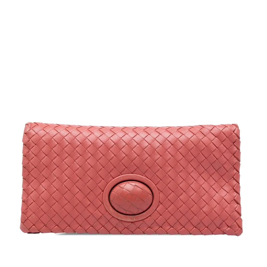 Bottega Veneta Nappa Intrecciato Turn Lock Clutch Pink Leather Very good - Front View