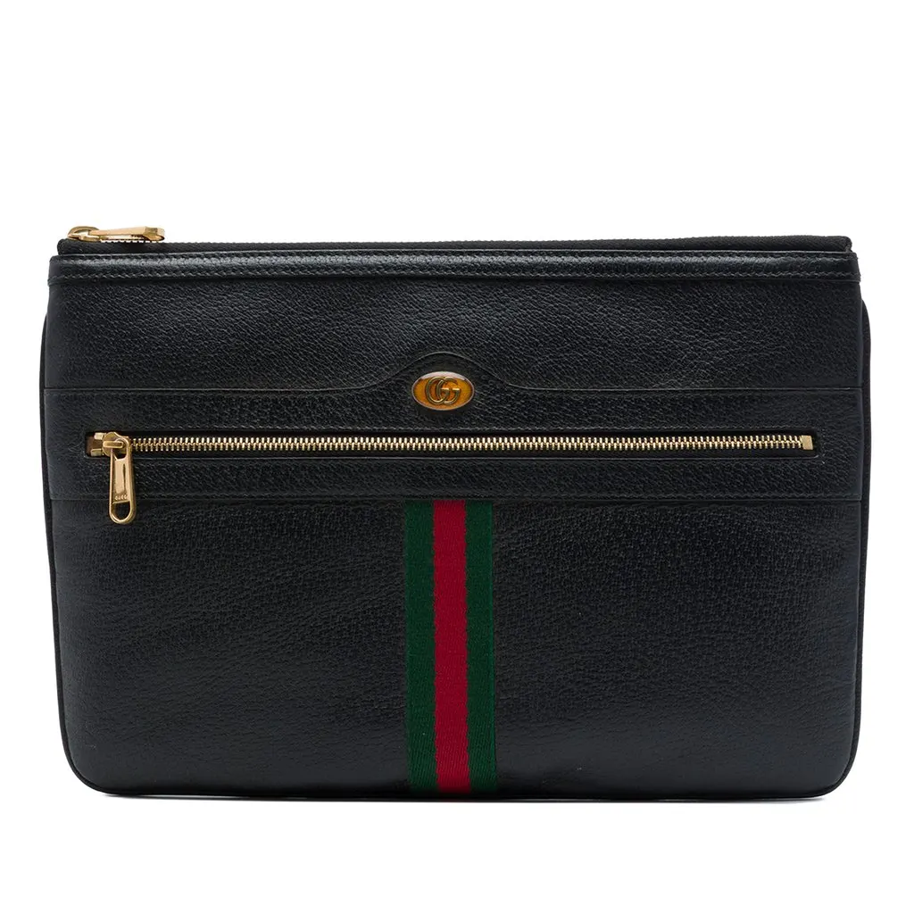 Gucci Calfskin Web Ophidia Clutch Black Leather Very good - Front View
