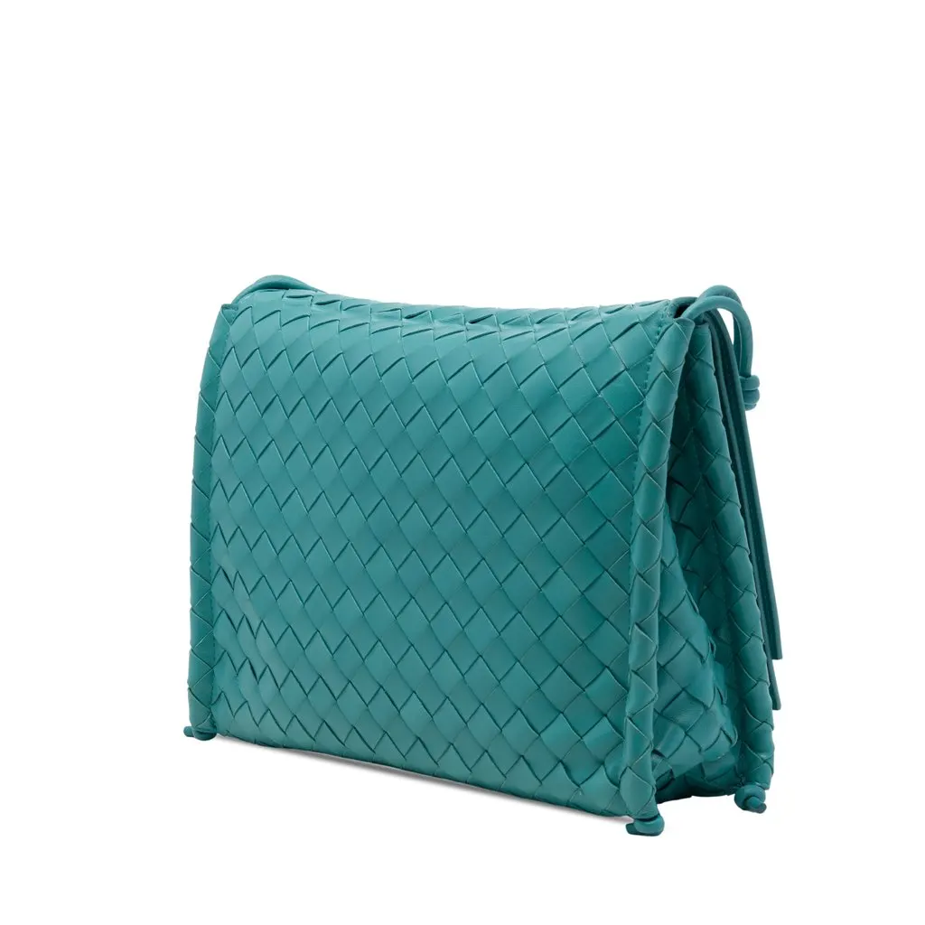 Bottega Veneta Medium Nappa Intrecciato BV Fold Crossbody Blue Leather Very good - Back View