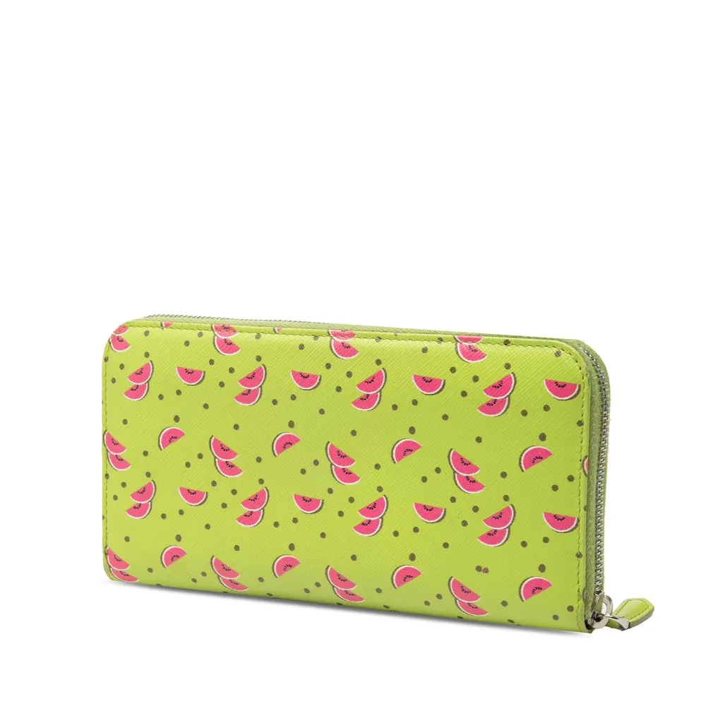 Prada Saffiano Watermelon Zip Around Long Wallet Green Leather Very good - Back View