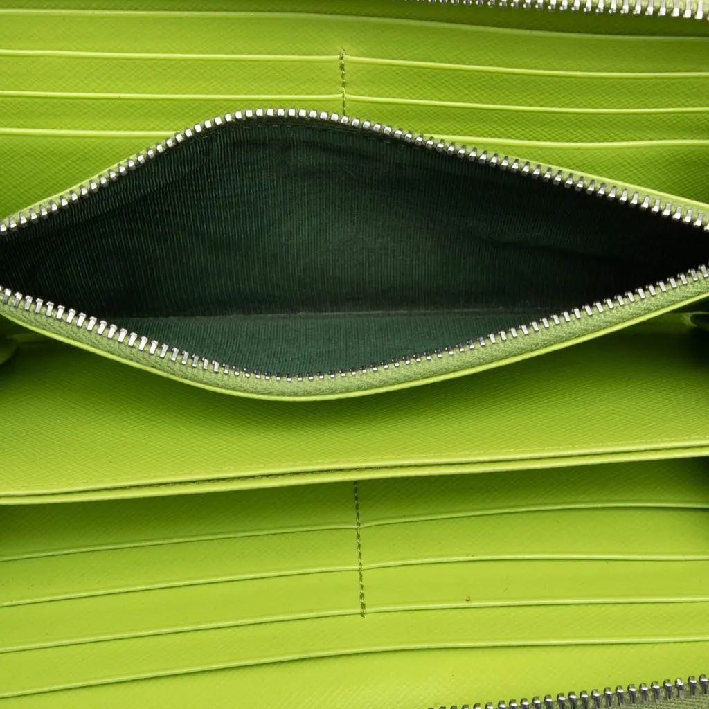 Prada Saffiano Watermelon Zip Around Long Wallet Green Leather Very good - Model View
