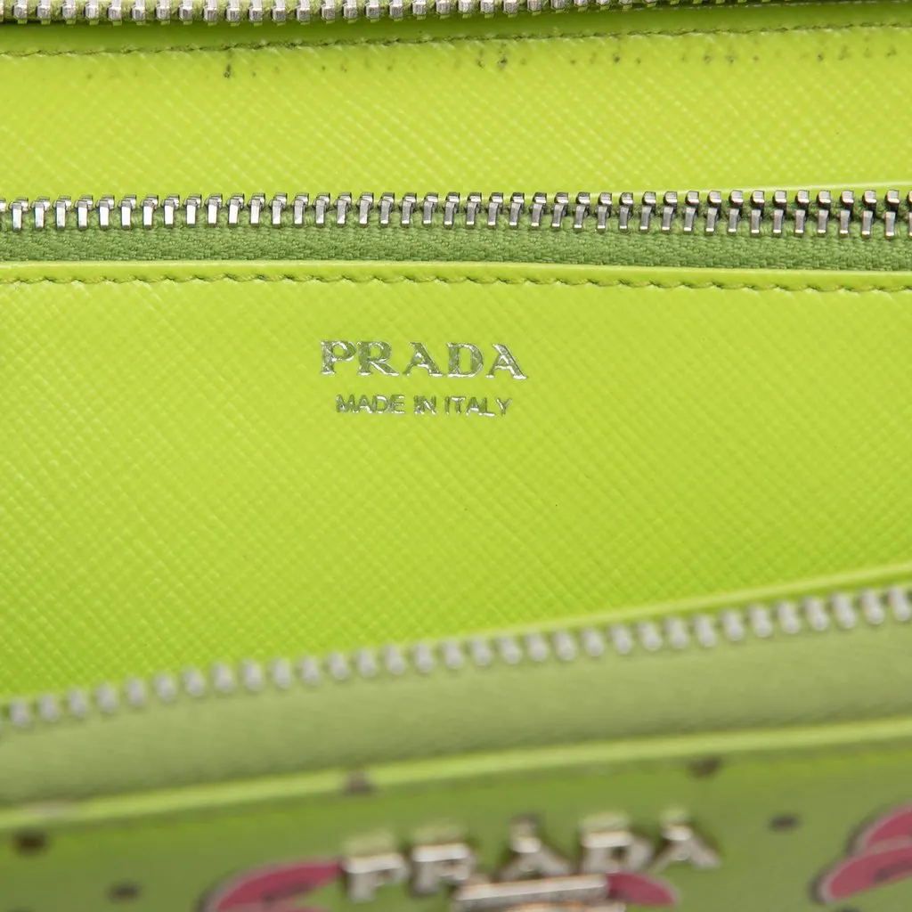 Prada Saffiano Watermelon Zip Around Long Wallet Green Leather Very good - Box View