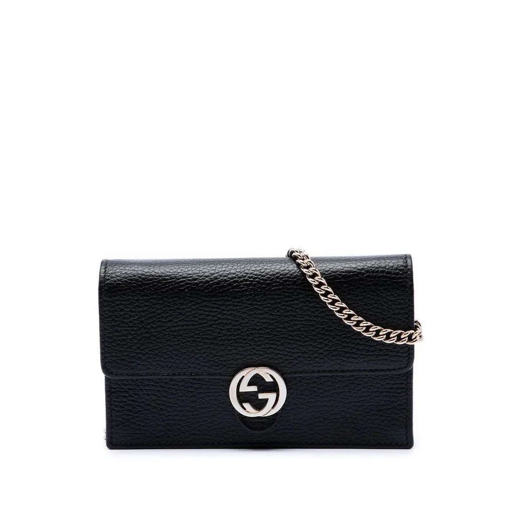 Gucci Dollar Calfskin Interlocking G Wallet on Chain Black Leather Very good - Front View