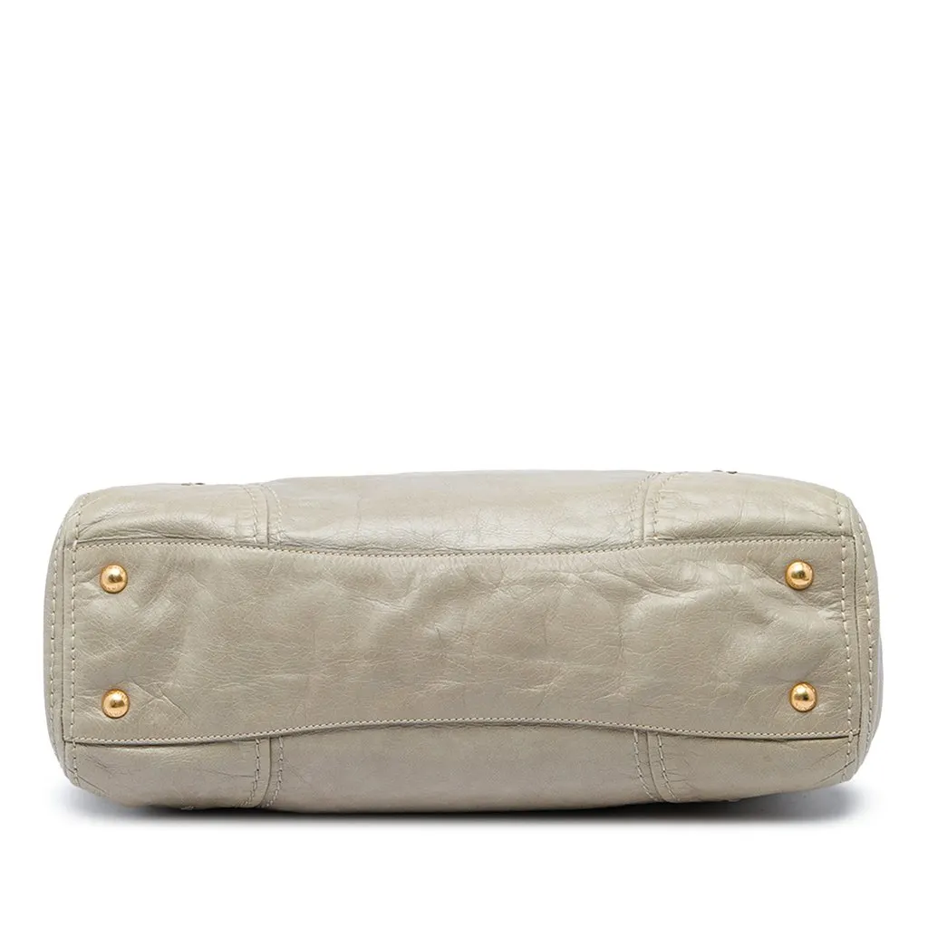 Prada Vitello Shine Bauletto Zip Top Satchel Beige Leather Very good - Inside View