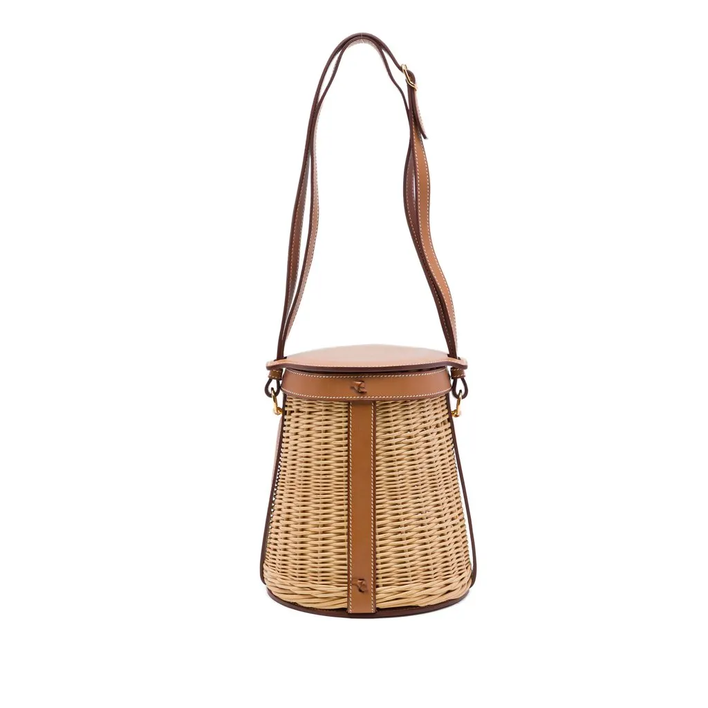 Hermès Osier Wicker and Barenia Farming Picnic Bag Beige Rattan Very good - Front View