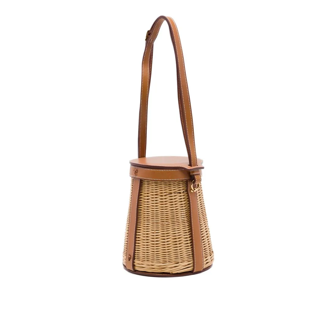 Hermès Osier Wicker and Barenia Farming Picnic Bag Beige Rattan Very good - Back View